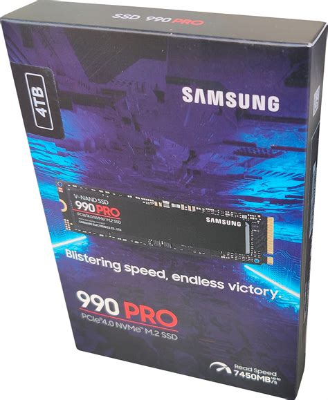 SAMSUNG MZ-V9P4T0BW 990 PRO 4 TB NVMe SSD - Read Speed up to 7450 MB/s, 
Write Speed to up 6900 MB/s, Random Read up to 1400000 IOPS, 
Random Write up to 1550000 IOPS;PCIe 4.0 x4, NVMe 2.0;  V-Nand 3bit MLC; 
In-house controller; 2GB Low Power DDR4, 2400TBW